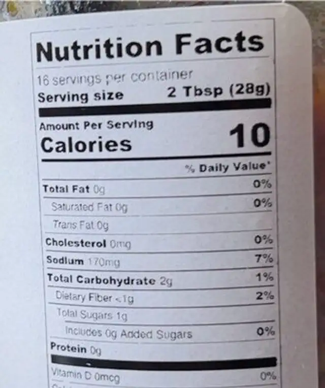 Chunky Salsa nutrition facts table