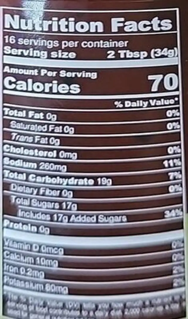 Homestyle honey bbq sauce nutrition facts table