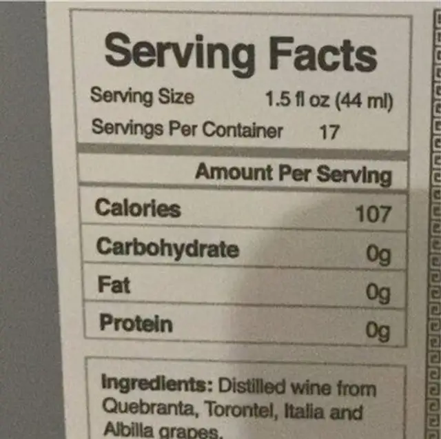 MOSTO VERDE nutrition facts table