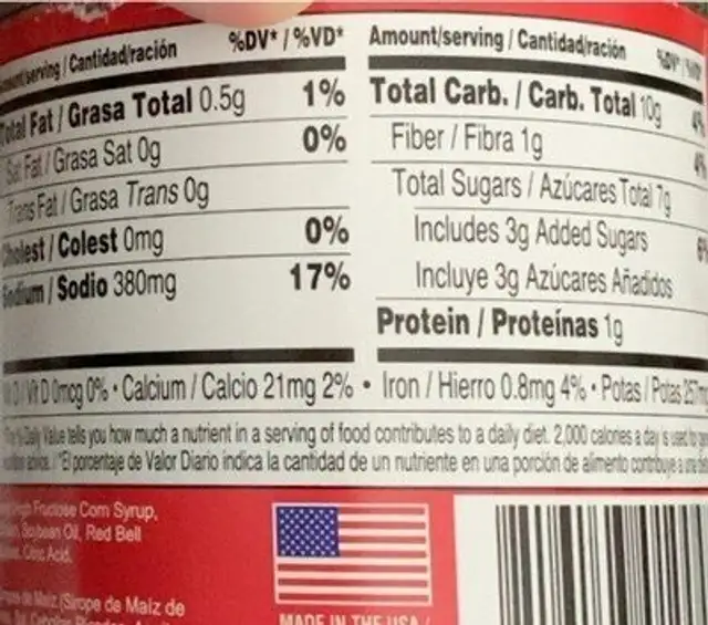 Gourmet sauce nutrition facts table