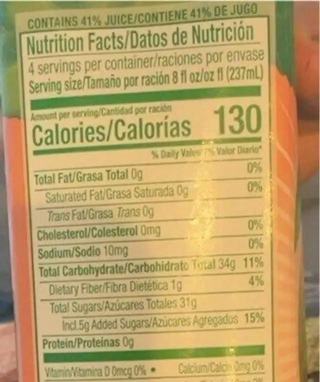 Guava nectar nutrition facts table