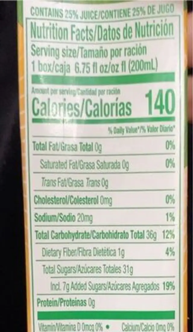 Mango nectar nutrition facts table