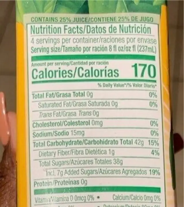 Mango nectar nutrition facts table