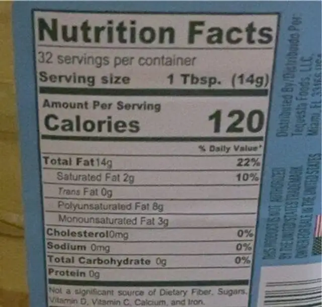 Mazola vegetable oil nutrition facts table