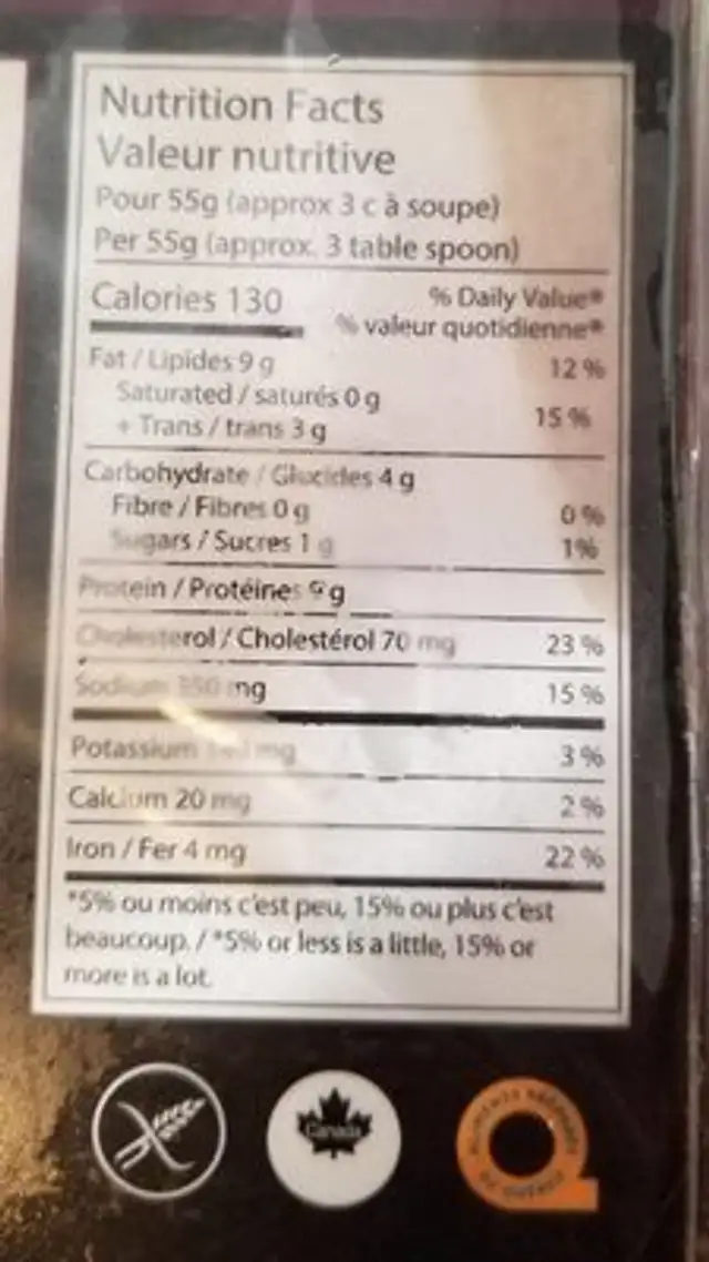 Terrine de Porc & Wapiti aux bleuets nutrition facts table