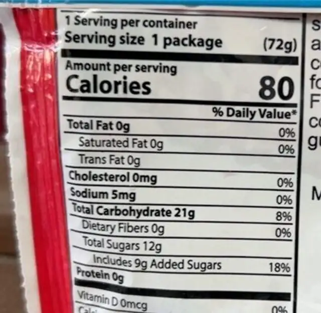 Dipping dots nutrition facts table