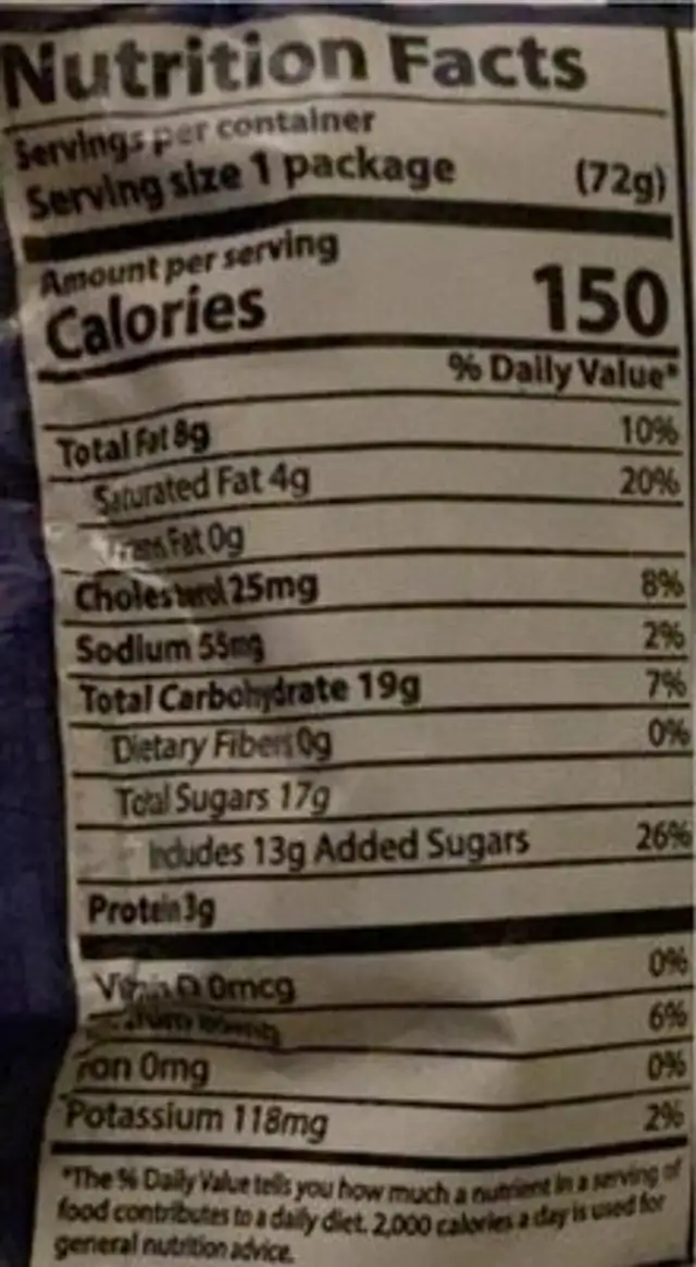 Cookies ‘N Cream nutrition facts table