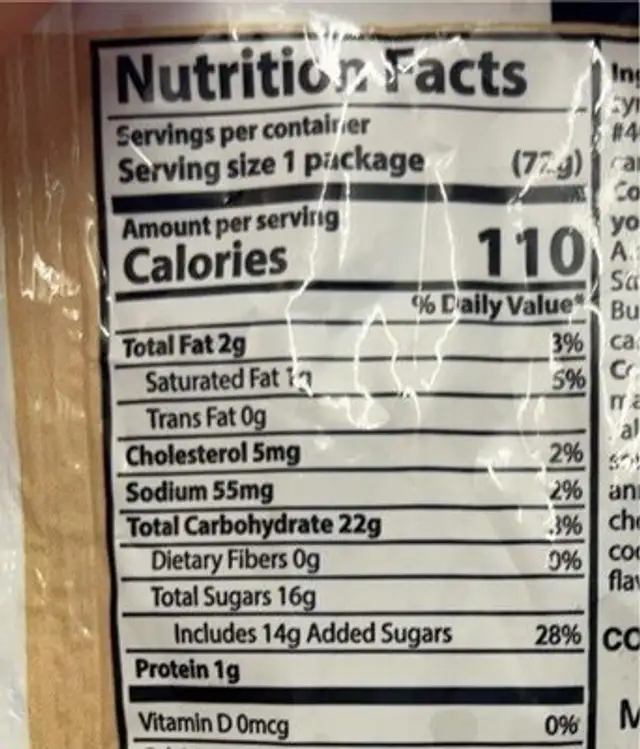 Yo dots nutrition facts table