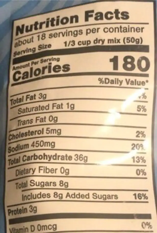 Blueberry waffle and pancake flour nutrition facts table