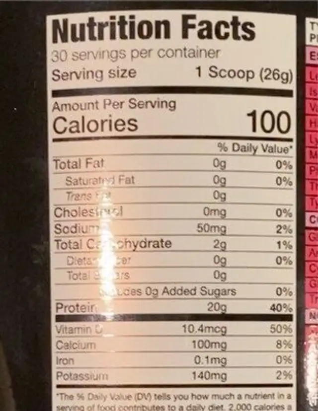 Ideal lean nutrition facts table