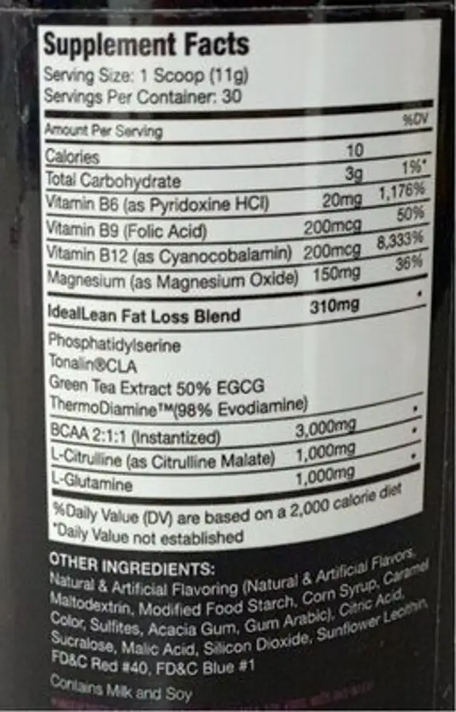 BCAAs for Women Blueberry pomegranate nutrition facts table