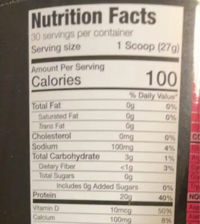 Chocolate Coconut Protein nutrition facts table