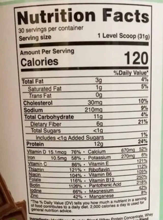 Mint Chocolate Meal Replacement nutrition facts table