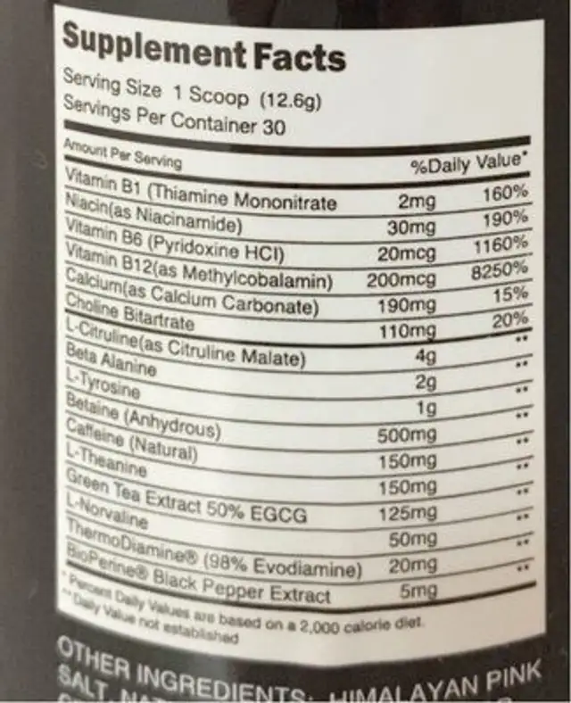 Pre-workout for women watermelon ice nutrition facts table