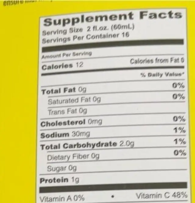 Goose Berry Juice nutrition facts table