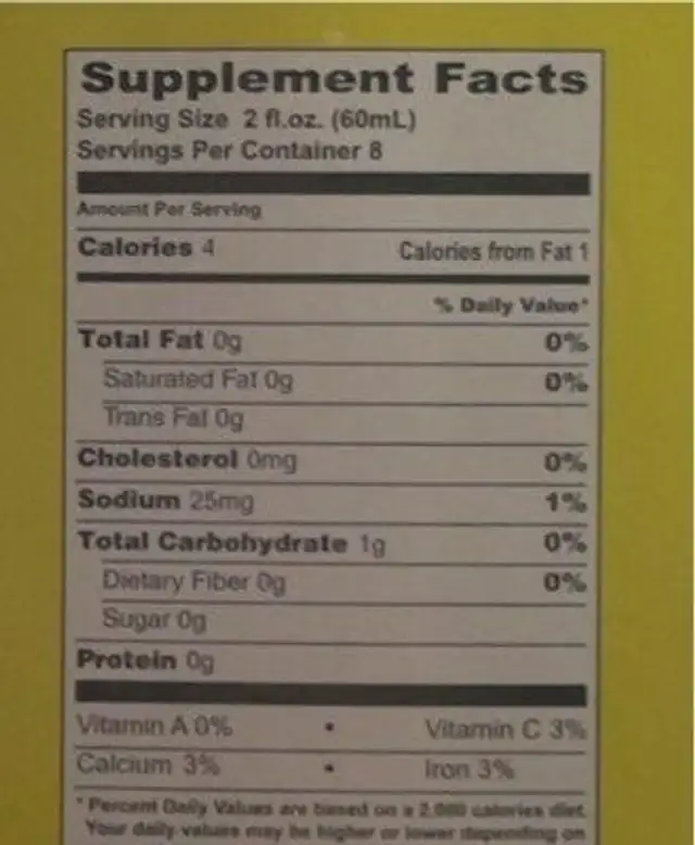 Neel leaf juice nutrition facts table