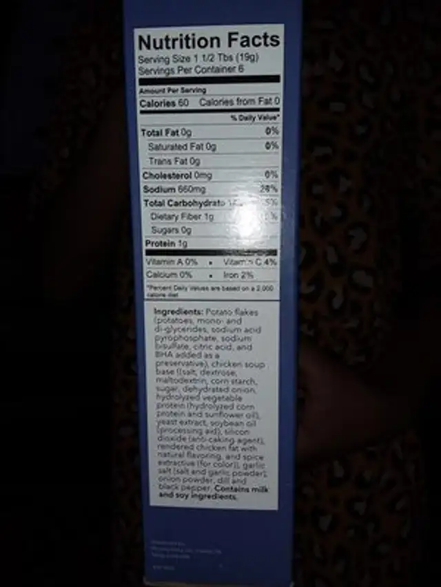 Potato soup ingredients label
