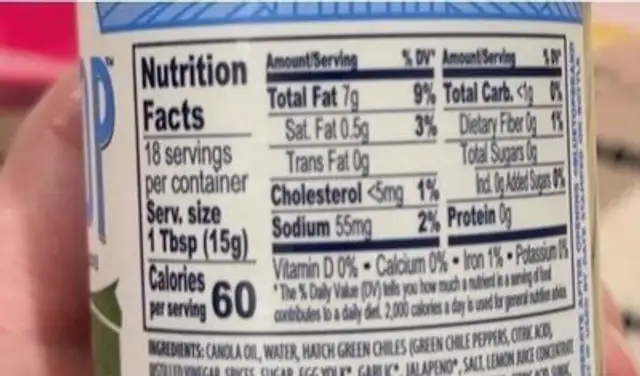 Blue top brand creamy hot sauce garlic hatch nutrition facts table