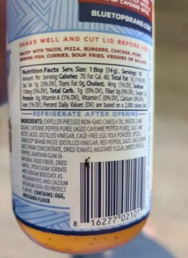 blue top ingredients label