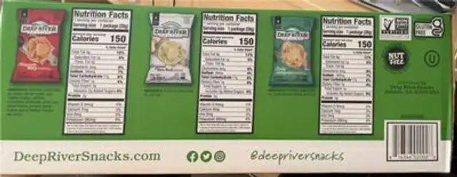 Kettle cooked potato chip variety nutrition facts table