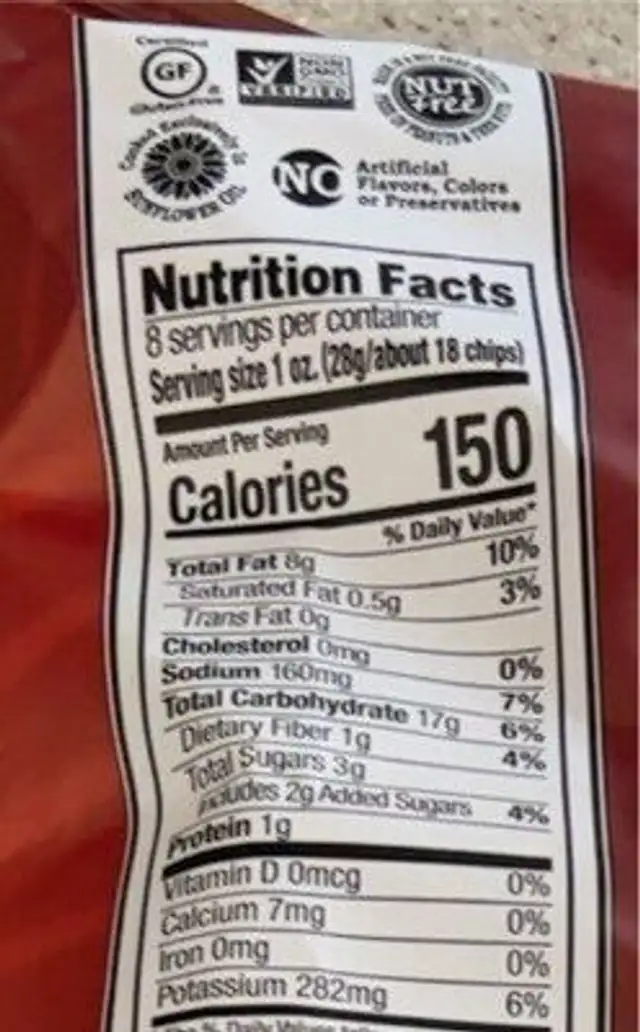 Kettle potato chips nutrition facts table