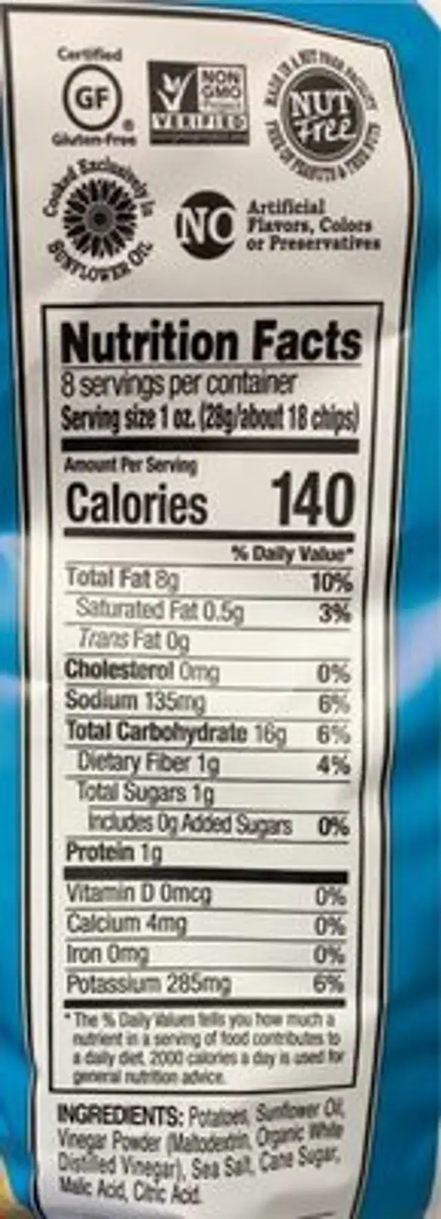 Sea Salt & Vinegar Chips nutrition facts table
