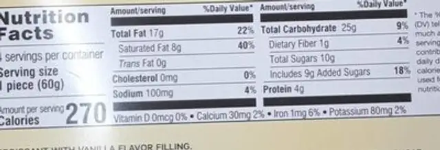 Soft croissant nutrition facts table