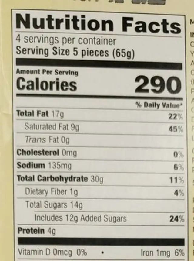7days mini crossants nutrition facts table