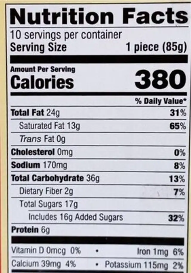 Soft croissant with chocolate cream filling nutrition facts table