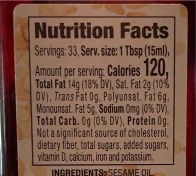 Toasted Sesame Seed Oil nutrition facts table