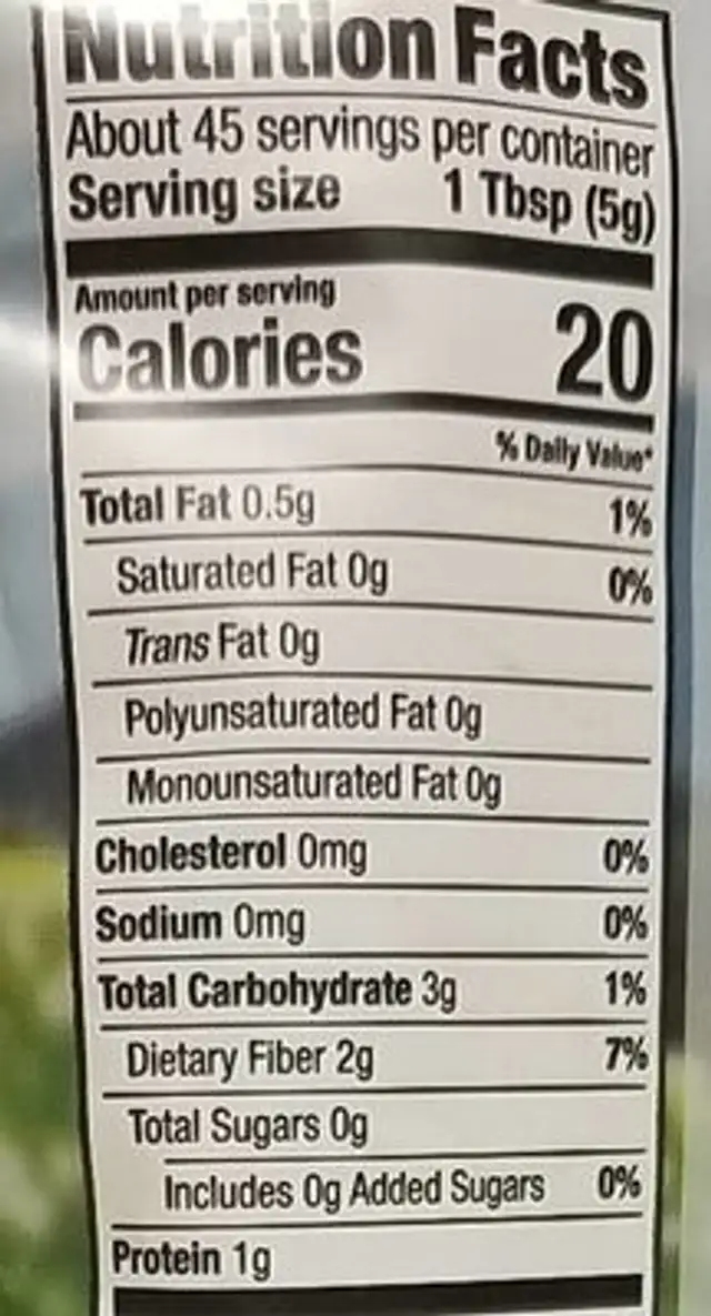 organic cacao powder nutrition facts table