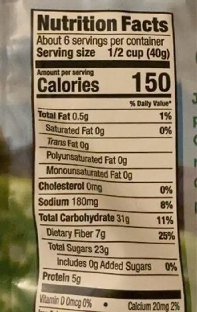 Dried goji berries nutrition facts table