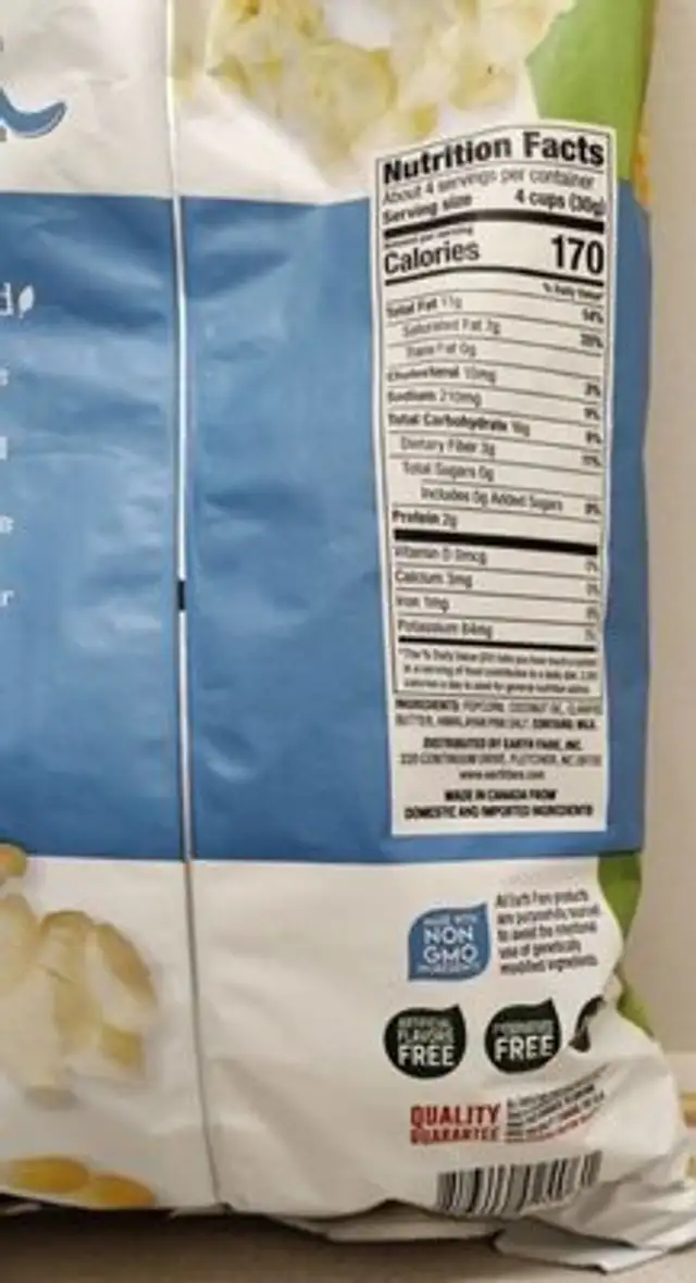 Classic butter kettle cooked popcorn nutrition facts table