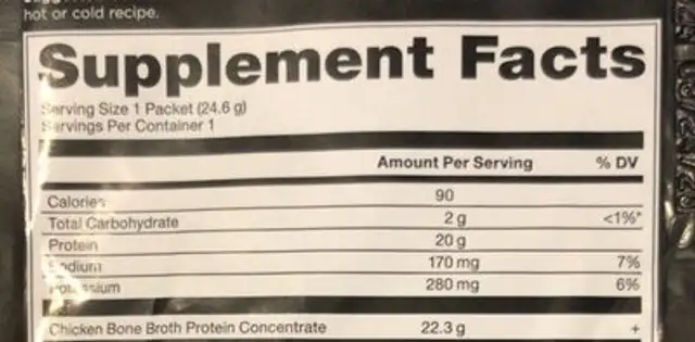 Bone broth protein vanilla nutrition facts table