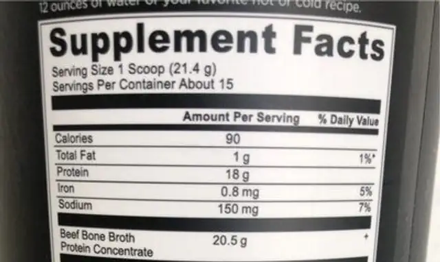 Bone broth protein vanilla nutrition facts table