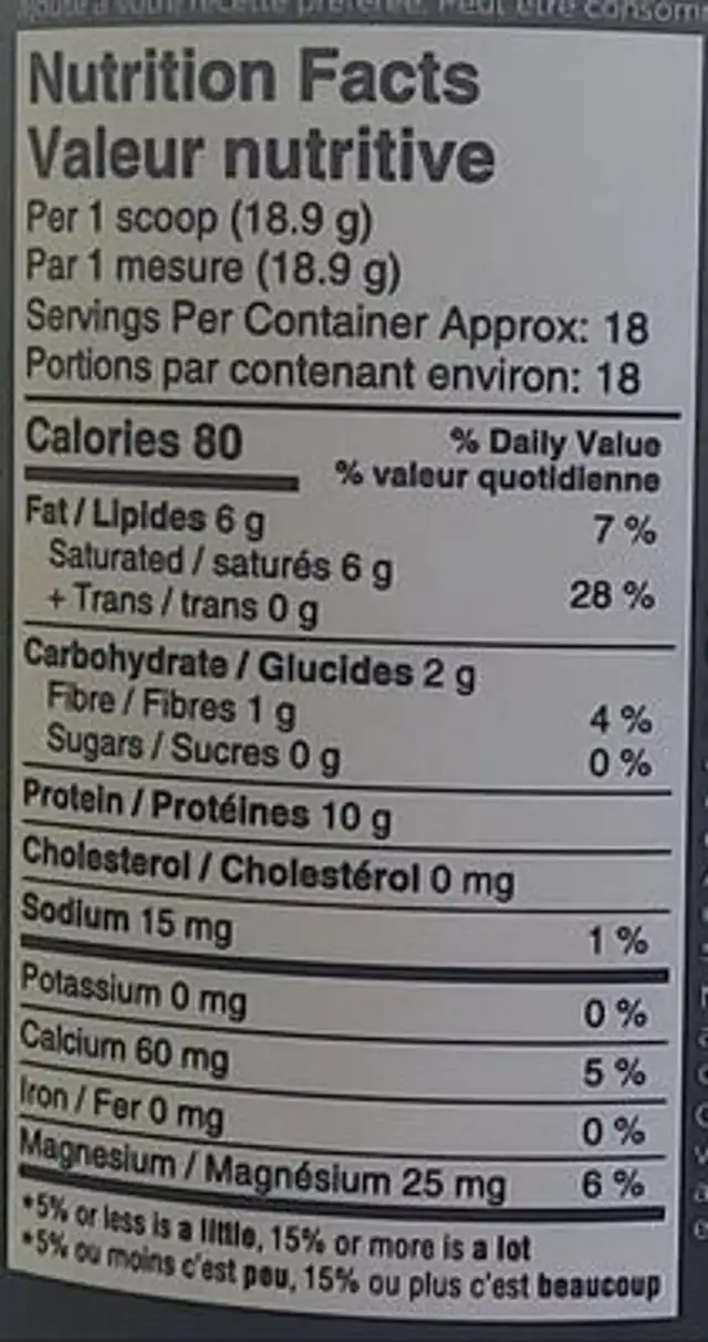 KETO COLLAGEN Vanilla Flavour nutrition facts table