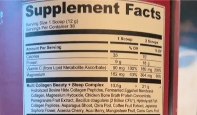Multi collagen protein nutrition facts table