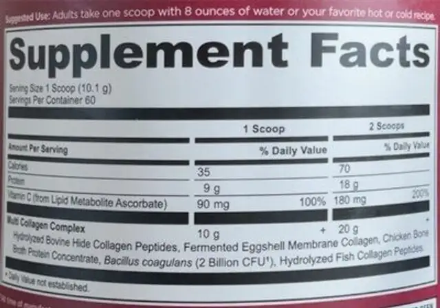 Multi Collagen Protein nutrition facts table