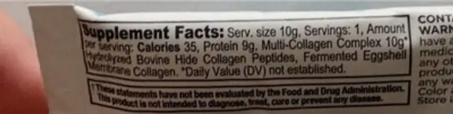 Collagen Peptides nutrition facts table