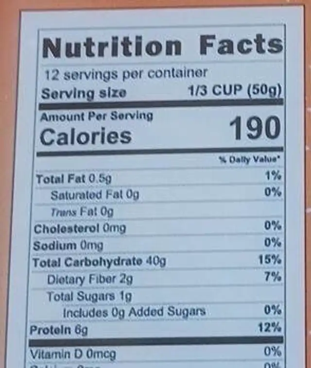Orzo nutrition facts table