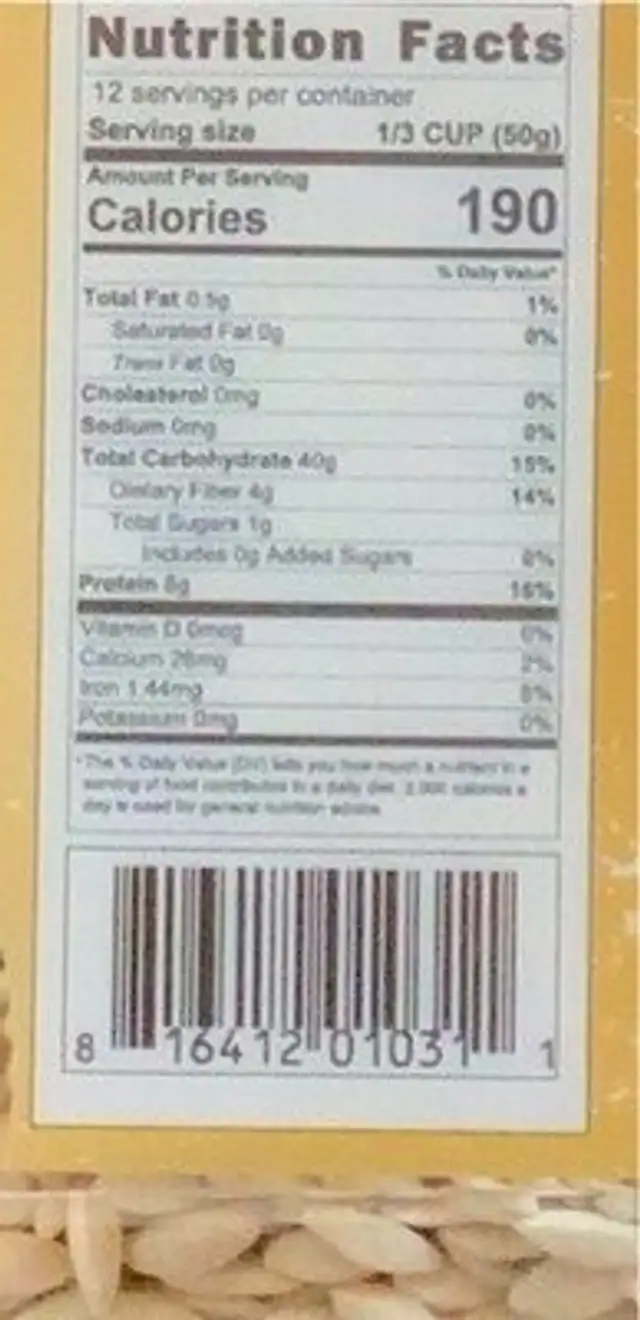 Orzo while wheat nutrition facts table