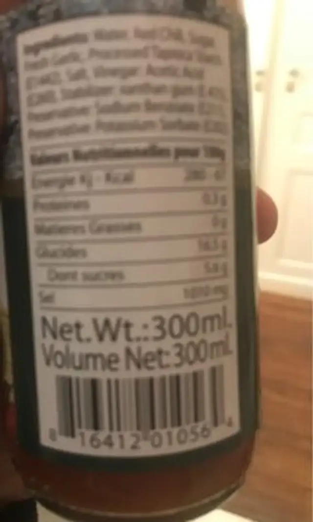 Sauce pimente nutrition facts table