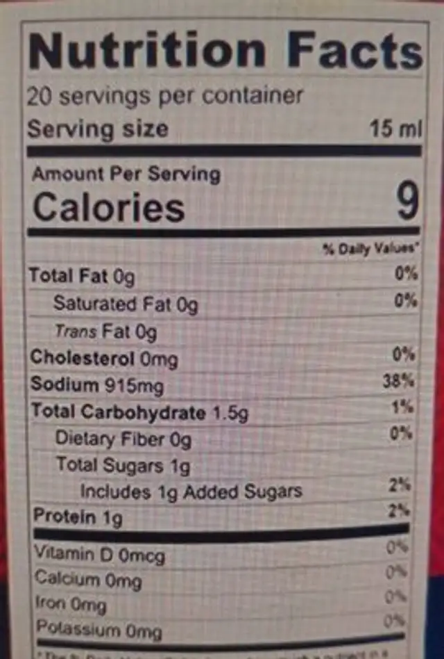 Premium soy sauce nutrition facts table