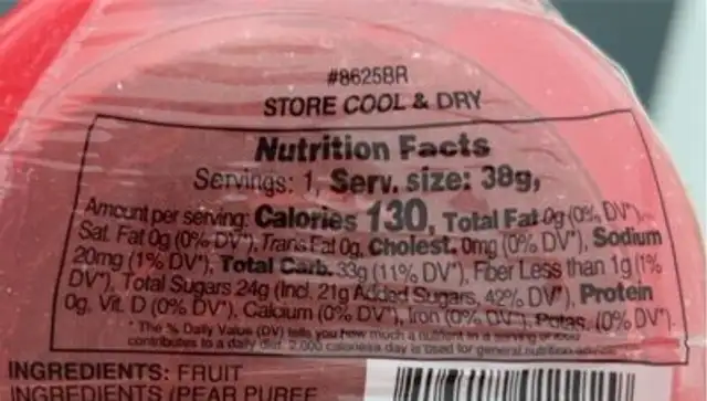 Fruit string nutrition facts table