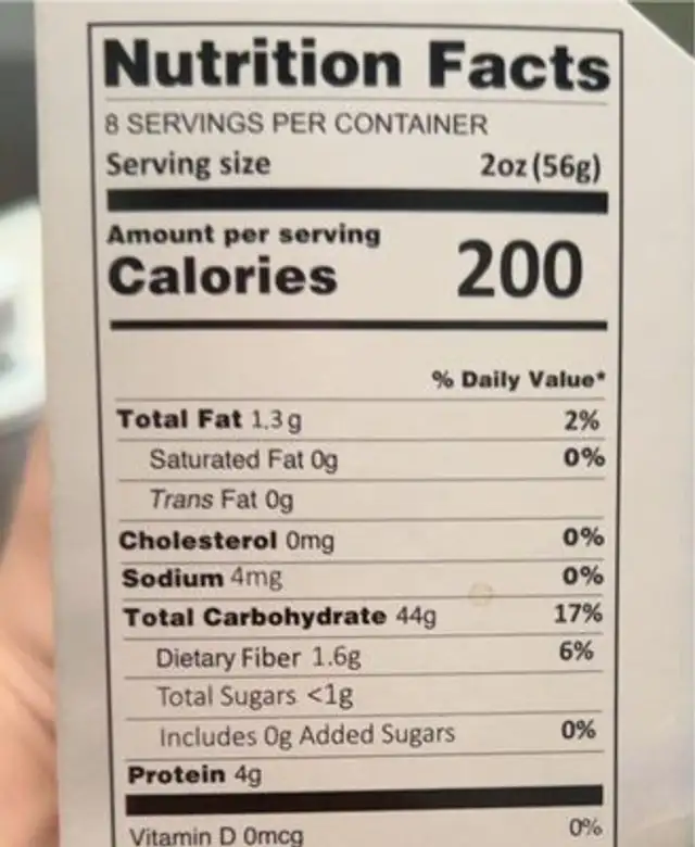 Pasta elbows nutrition facts table