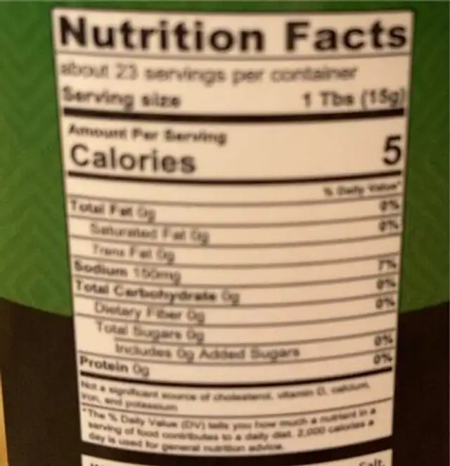 White Sushi Ginger nutrition facts table