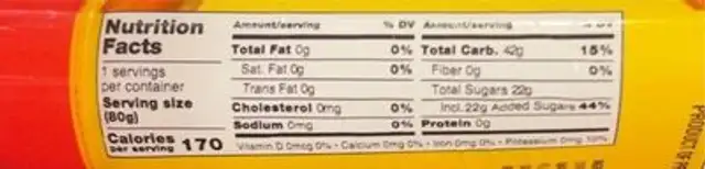 squeeze gel nutrition facts table