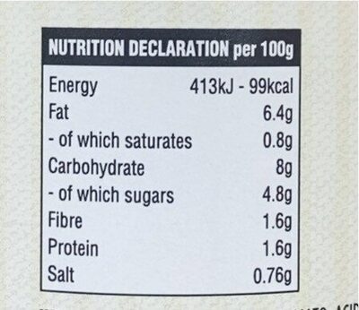 Pasta Marinara nutrition facts table