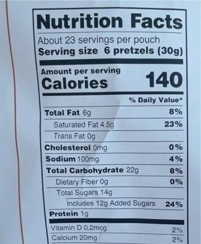 Strawberry & Yougurt Pretzels nutrition facts table