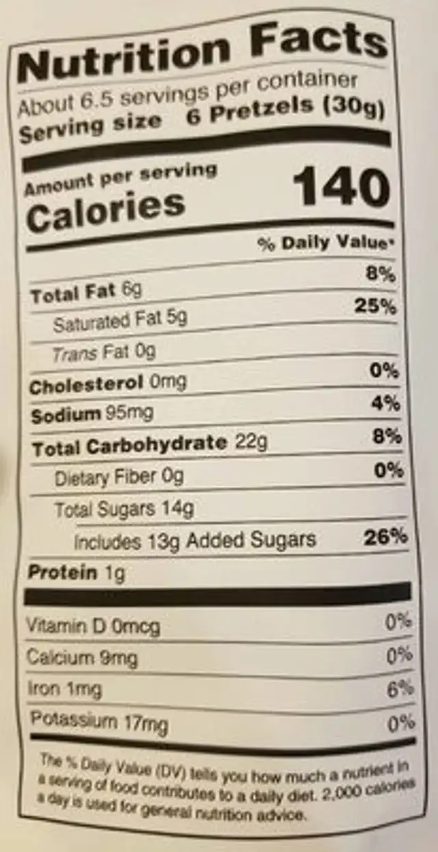 Yogurt pretzels nutrition facts table